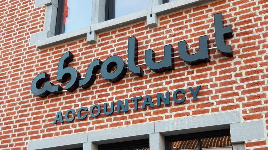 Outdoor gevelreclame met direct verlichte 3D Doosletters voor een accountant kantoor met energiezuinige lichtreclame AMS Antwerpen