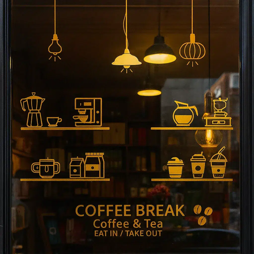 Indoor-belettering-met-goudfolie-op-de-ramen-van-een-koffiebar